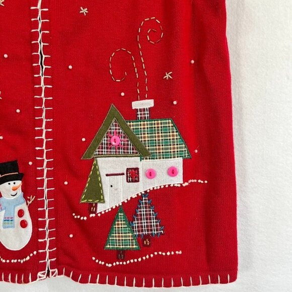 Handmade Christmas Patchwork Zip Sweater Vest Grandma Festive Holiday Party L - Picture 3 of 5
